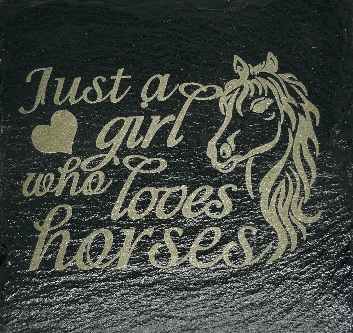 Slate coaster-girl loves horses