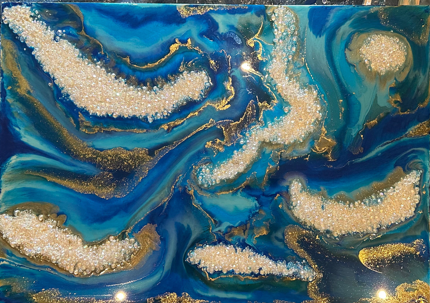 Resin geode art in ocean blues