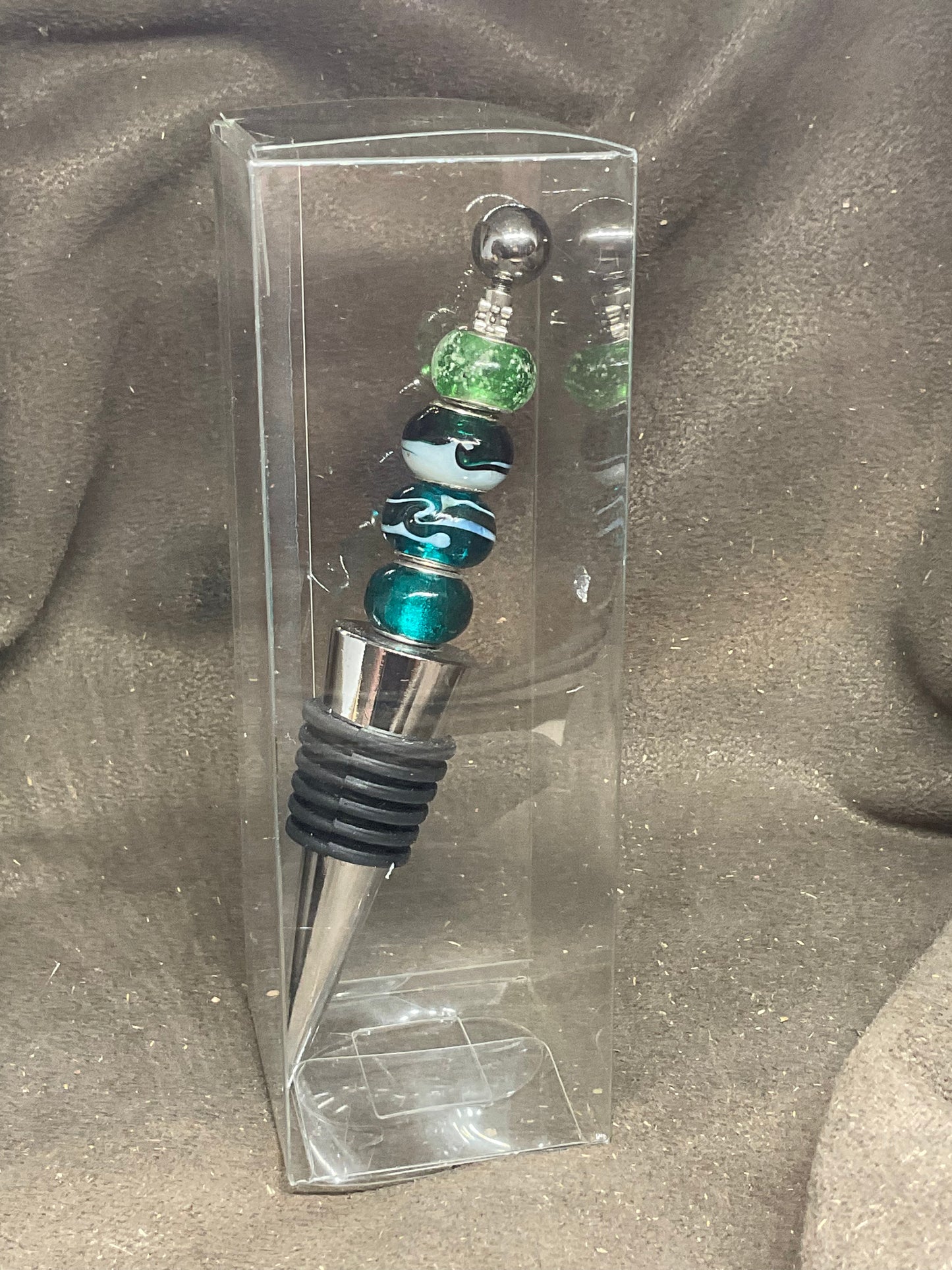 Beaded Bottle stopper in greens