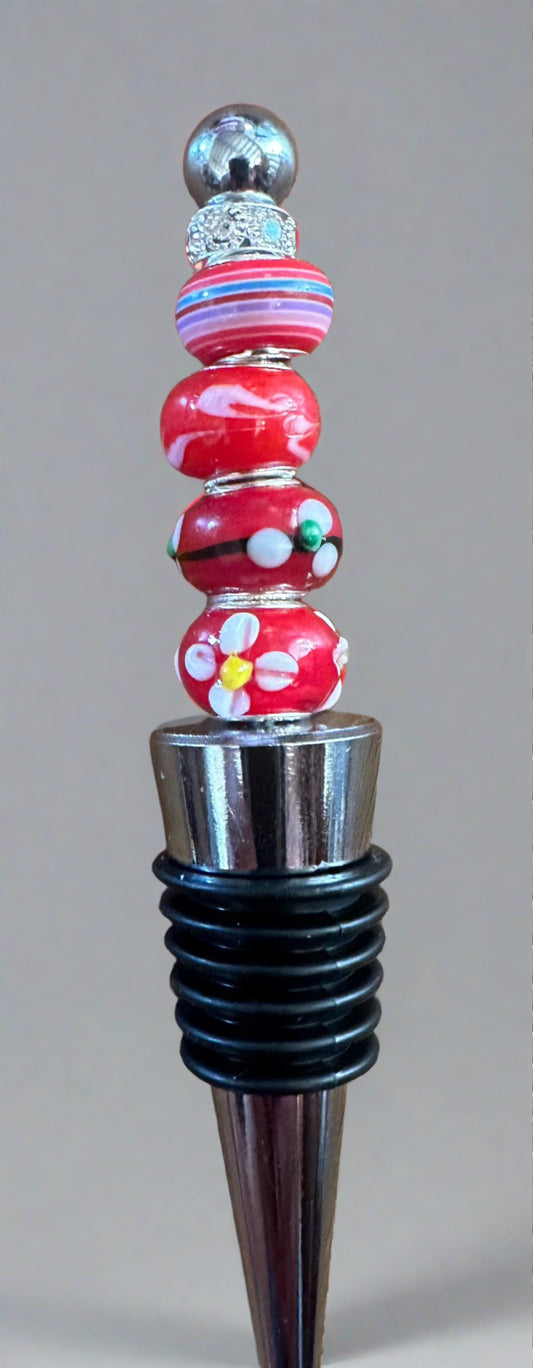 Beaded Bottle stopper hearts and flowers